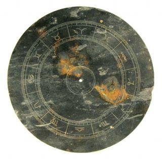 Antique Black Slate Stone Zodiac Wheel Sundial Circle Celestial Astrology Disc