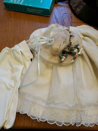 Antique Vintage Doll Dress With Hat,  Shoes And Bloomers.