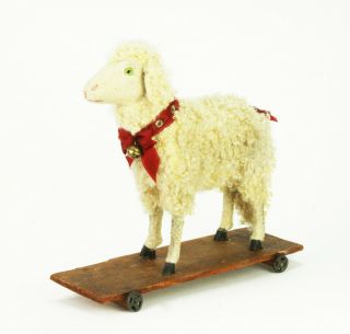 Antique German Sheep / Lamb Easter Pull Toy With Noisemaker Ca1900