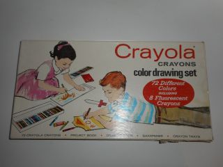 Vintage 1958 Binney & Smith Crayola Crayons No 72 Drawing Set W/ Box