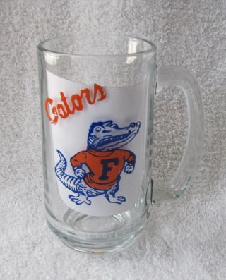 Vintage University Of Florida Gators 5 1/2 Inch Glass Orange Blue Mug Stein