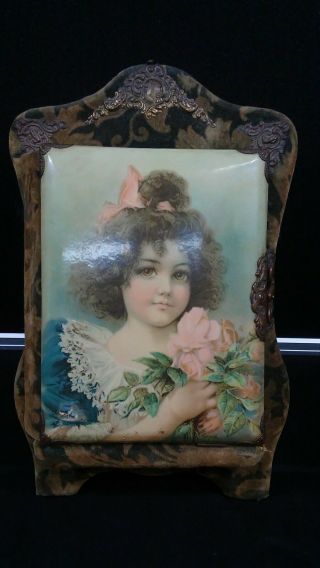 Antique Victorian Fold Down Photo Album With Photos.  Mirror On Back