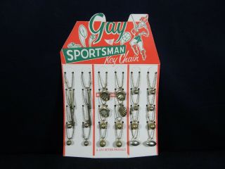 Vintage Gay Sportsman Key Chain Display W/ (24) 24k Gold Plated Key Chains