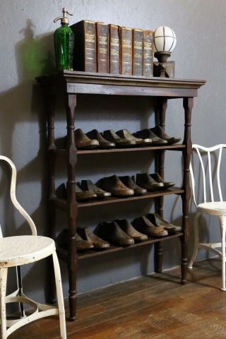 Antique Wooden Library Book Shelf Shoe Rack Primitive Vintage 3 Tier Wood Stand