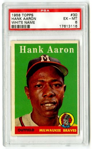 1958 Hank Aaron Topps Psa 6 Ex - 30 White Name Hof Nq Henry Milwaukee Braves