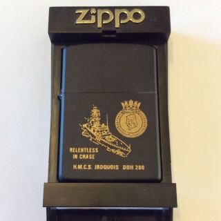 1990’s Zippo Lighter Black Crackle Hmcs Iroquois Rcn Navy Ship Nib Niagara Falls