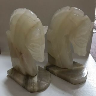 Vintage Horse Head Bookends Hand Carved Onyx Rock Marble Stone Book Ends Set