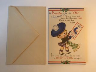 Vintage 1942 Official War Stamp Christmas Card W/ Stamp & Bond Book Bonnie Gift
