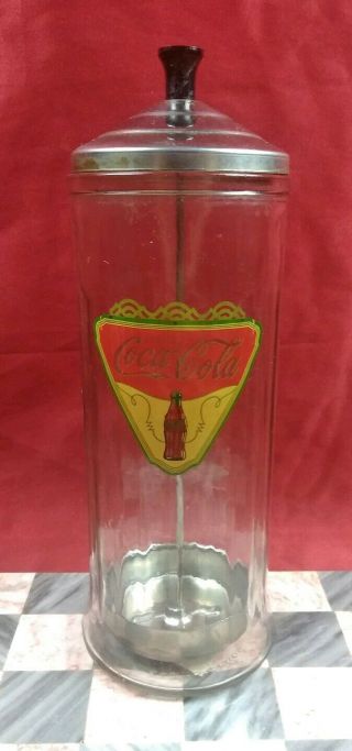 Vintage 1993 Coca Cola Glass Straw Dispenser/holder From Diner