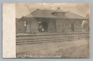 Pcc&stl Railroad Station Amboy Indiana Rppc Train Depot Photo Antique 1910s