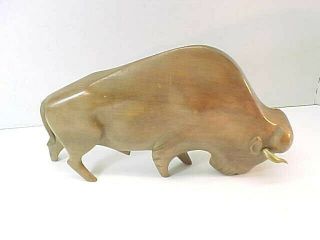 Fabulous Vintage Signed Hagenauer Wood And Brass Buffalo Sculpture Carving Bison