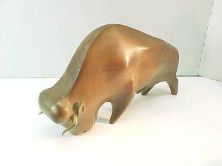 Fabulous Vintage Signed Hagenauer Wood and Brass Buffalo Sculpture Carving Bison 2