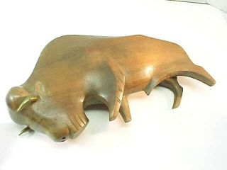 Fabulous Vintage Signed Hagenauer Wood and Brass Buffalo Sculpture Carving Bison 3