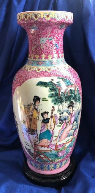Exceptional Chinese Famille Rose Vase With Characters Signed Poem Marked W Stand