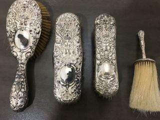 Dominick&haff 1890 Art Nouveau Repousse Sterling Silver Vanity Brush Set No Res