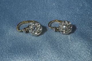 Antique French Victorian 18k Gold Rose Cut Diamond Earrings