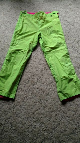 Vintage Columbia Sportswear Ladies Sz Xl Ski Snow Pants Nylon Neon Green 90 