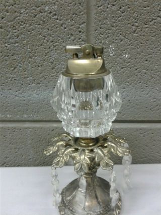 Vintage Brass Cut Glass Crystal Prisms Table Lighter 8 " Tall (d21)