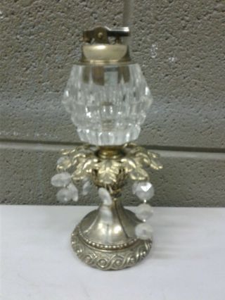 Vintage Brass Cut Glass Crystal Prisms Table Lighter 8 