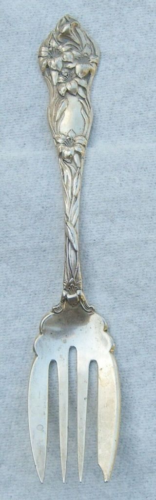 Watson Lily Pattern Sterling Silver Pastry Or Salad Fork Relief Design Wallace