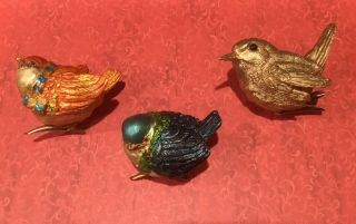 Antique Vintage 3 Pretty Song Birds On Clips Glass German Christmas Ornaments
