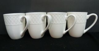4 Mikasa Trellis White Bone China Coffee Cups Mugs