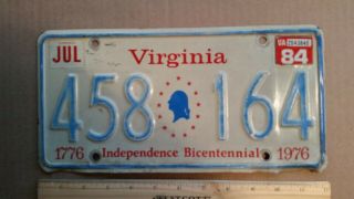 License Plate,  Virginia,  1776 - 1976 Bicentennial 458 Bustof George Washington 164