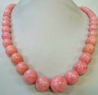 Stunning Vintage Estate Swirly Pink Bead 30 " Necklace 2683z