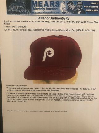 1979 - 83 Pete Rose Phillies Game Worn Cap MEARS Signed Twice 2