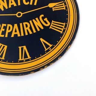 VINTAGE Double Sided Porcelain Watch Repair Jewery Sign Antique RARE Heavy Steel 2