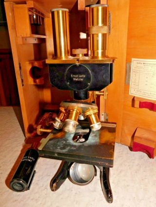 Antique 1920s Ernst Leitz Wetzlar Binocular Compound Microscope 243556 w/ Case 2