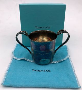 1994 Tiffany & Co Elsa Peretti Sterling Silver Double Handle Baby Cup W/box,  Bag