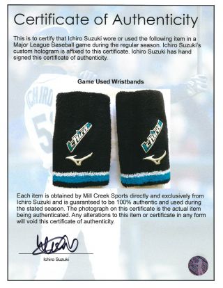 Ichiro Suzuki Game Wristbands W/ Signed Certificate Seattle Mariners 154029 3