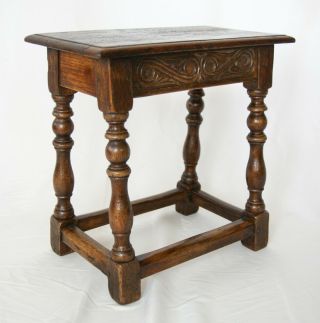 Antique 19th - Century English Oak Carved Joint Stool Beverage Table
