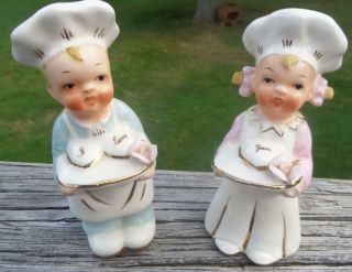 Vintage Napco Girl And Boy Chefs Or Cooks Salt & Pepper Shakers S787