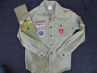 Vintage 1960s Boy Scout Uniform & Merit Badge Award Sash Lawton Oklahoma Ok