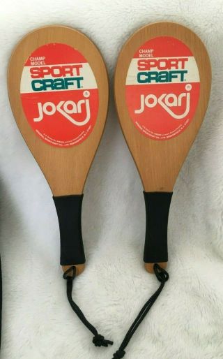 Vintage Jokari " Champ Model " Paddles Pair - Circa 1970s Racquets Wood Ball Game