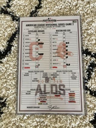 Game Lineup Card,  Alds Game 2,  Cleveland Indians,  2016