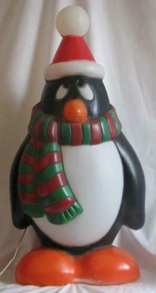 Vintage Red & Green Scarf Penguin Chilly Willy 28 " General Foam Blowmold
