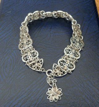 Vintage Jewellery Silver 925 Filigree Panel Linked Bracelet