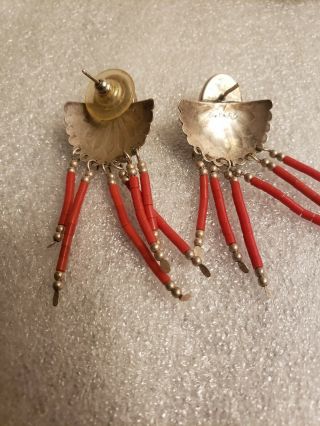 Vintage Navajo Signed TK (Emerson) Red Coral Sterling Silver Concho Earrings 3
