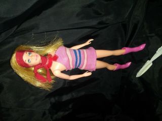 Vintage 1966 Malibu Barbie Doll Wearing Dress W Pink Boots - Barbie Brush & Comb