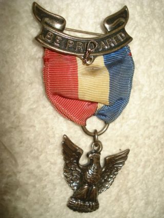 Vintage Sterling Silver Boy Scout Be Prepared Eagle Scout Award Pin W Ribbon