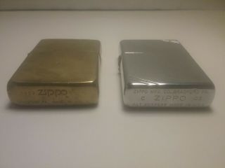 2 Vintage Zippo Lighters.  1991 Solid Brass 2002 w/Slashes High Polish Chrome 2
