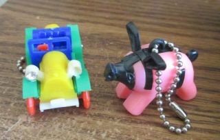 Vintage Plastic Keychain Puzzles Jalopy And Pig From Honk Kong