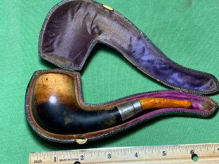 Very Old And Battle Cased Meerschaum Pipe With Amber Stem