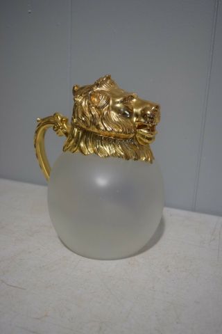 Vintage Stunning Waffle Syrup Creamer Pitcher With Lion Head Spout