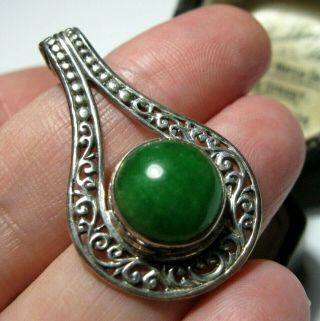 Vintage Sterling Silver Real Green Jade Stone Good Sized Necklace PENDANT 2