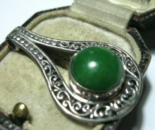 Vintage Sterling Silver Real Green Jade Stone Good Sized Necklace PENDANT 3