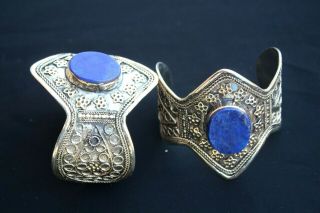 Afghan Kuchi Vintage Antique Lapis Bracelets Tribal Ethnic Alpaca Silver